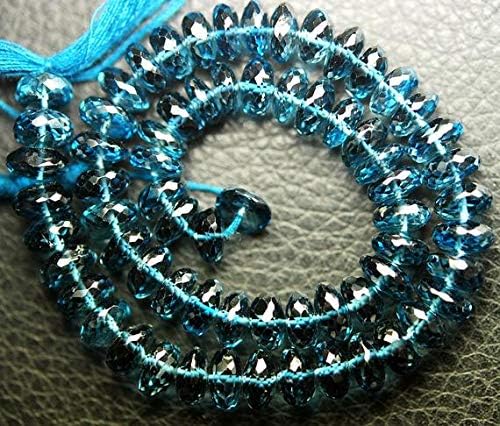 15 Beads,LONN Blue Topaz Micro Faceted Rondells,7-7.5mm Size Code-HIGH-55596