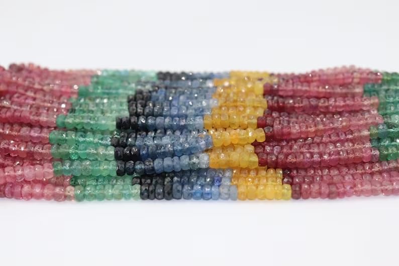Multi Precious Faceted Rondelle Beads 4.5-5 mm Multi Rainbow Beads Multi Sapphire Beads Rainbow Sapphire Beads