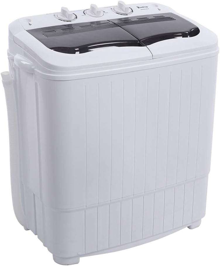 Portable Twin Tub Washing Machine,14.3lbs Compact Twin Tub with Built-in Drain Pump Semi-Automatic Combo Compact Laundry Machine Semi-Automatic for Camping, Apartments, Dorms & RV's
