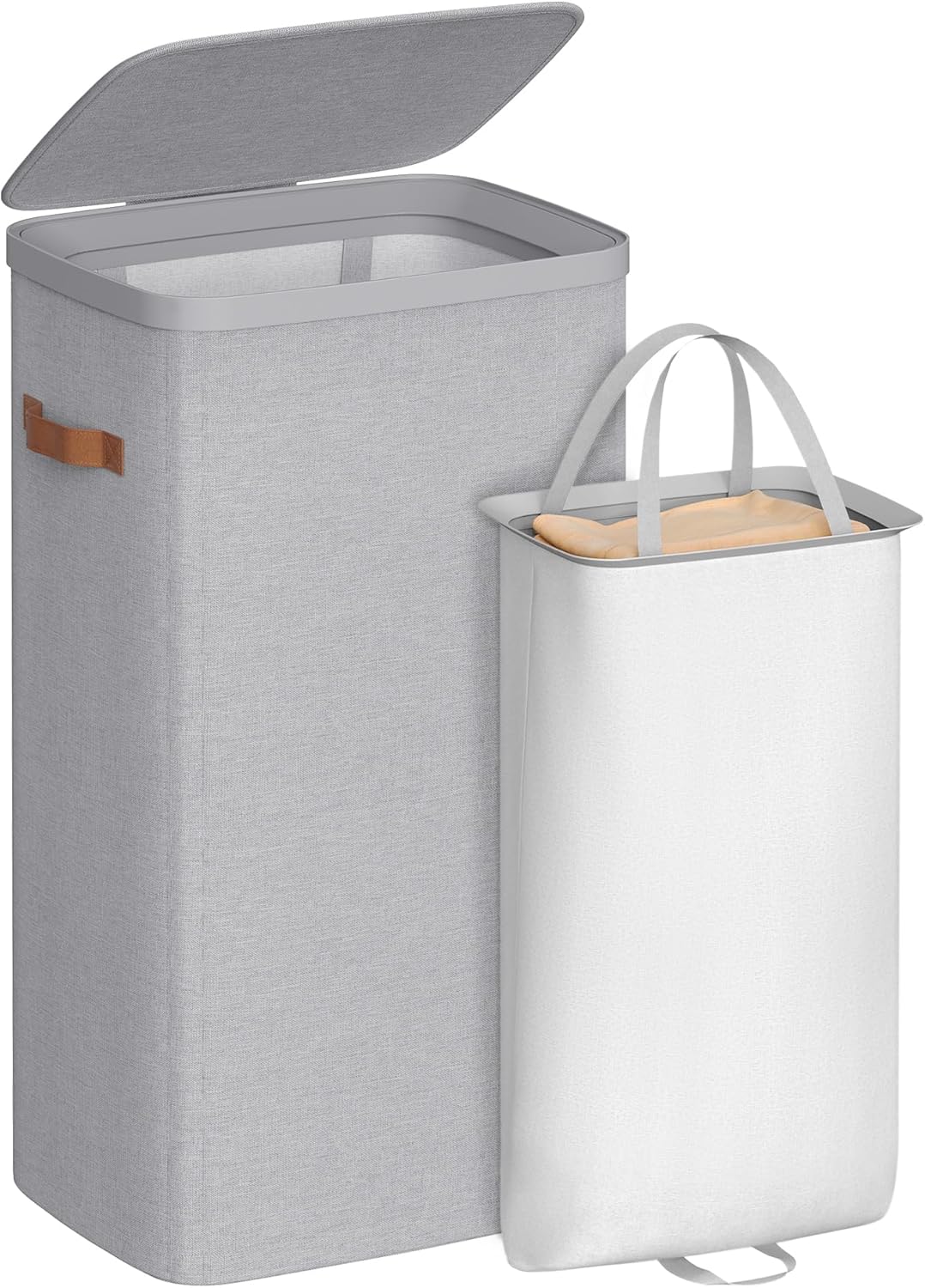 SONGMICS Laundry Basket, 26.4 Gal. Laundry Hamper, Easy Assembly, with Lid and Handles, Removable Liner, 16.5 x 12.6 x 29.5 Inches, Dove Gray ULCB811GD01