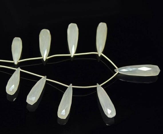 7 inch Strand of Natural Chalcedony 19-21mm Teardrop Faceted briolette Beads for DIY Jewelry Making. |BRIO_02073
