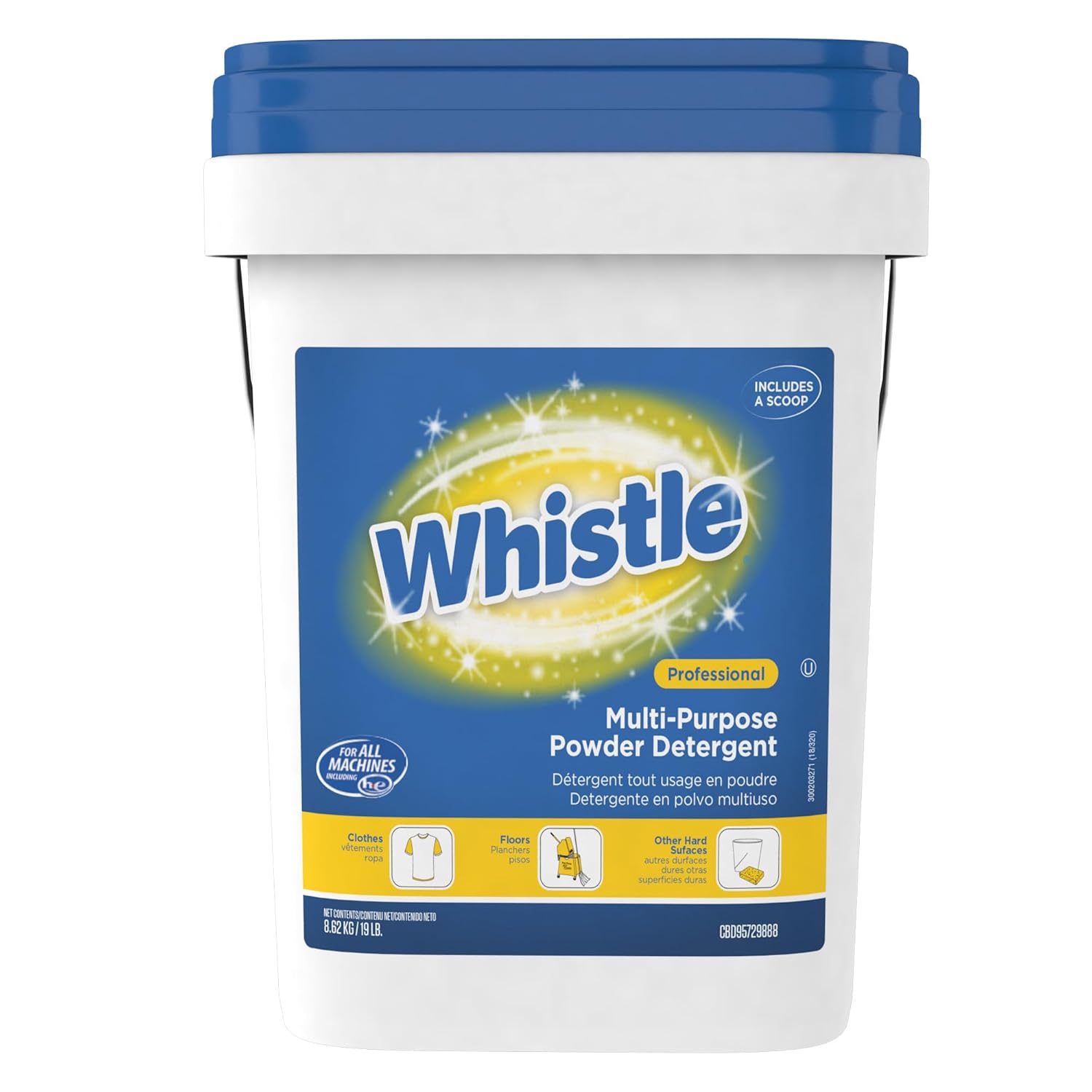 Diversey Whistle Multi-Purpose Laundry Detergent for Regular & High-Efficiency (HE) Machines, Commercial Bulk Fabric & Floor Cleaner, Powder with Fresh Citrus Scent, 19-Pounds