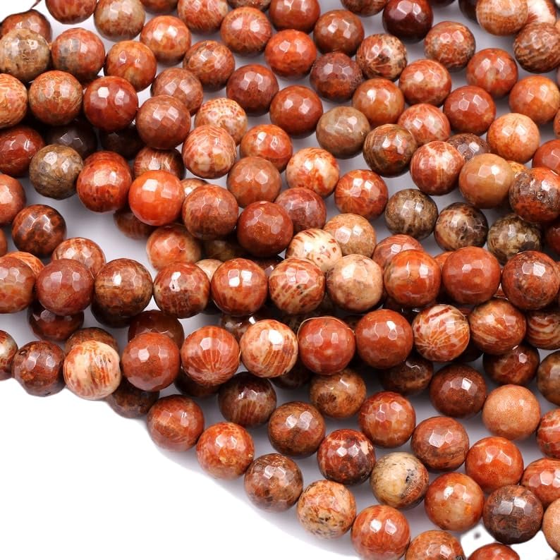 13 inch Strand of Natural gem Indonesian Fossil Coral, 10mm Round Faceted Beads for DIY Jewelry Making. | Beads_04829, As Per Photo