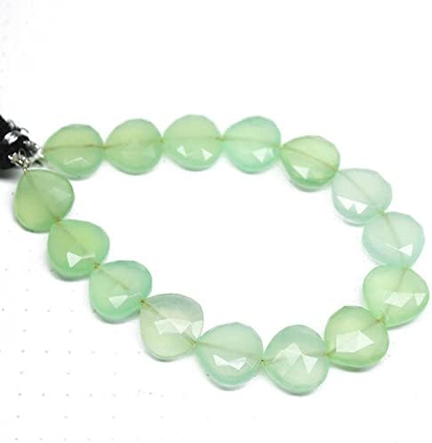 Natural Seafoam Green Chalcedony Faceted Heart Drop Briolette Gemstone Loose Craft Beads Strand 8