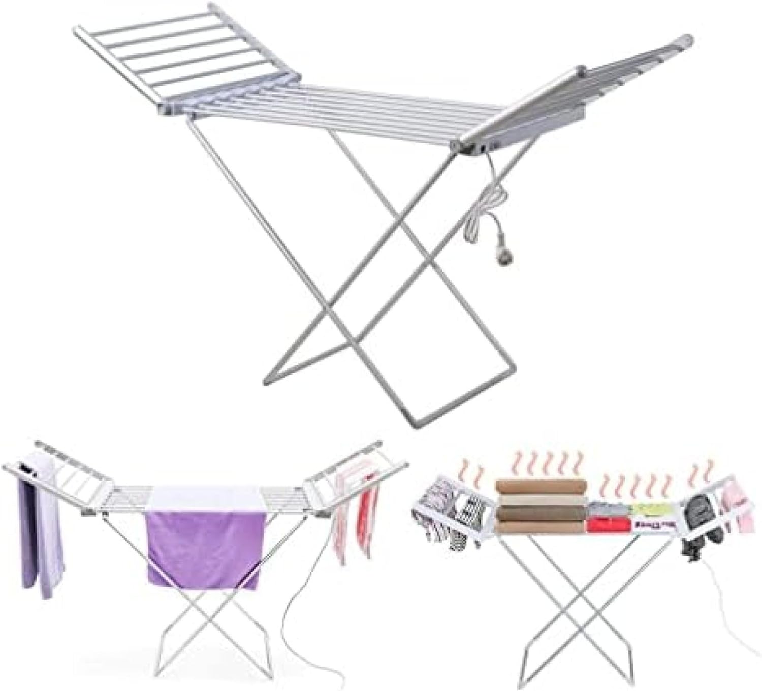 Winged Clothes Dryer Airer, Electric Heated Clothes Drying Rack, Foldable Laundry Airer with 18 Heated Bars, Lightweight and Stable, for Apartments, Home, Dorm