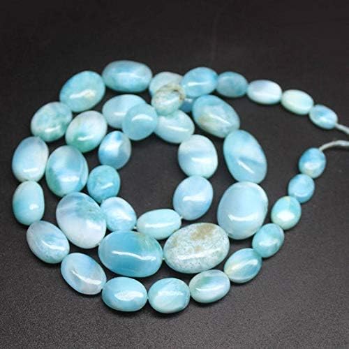 LOVEKUSH Natural Blue Larimar AA Grade Smooth Oval Gemstone Loose Spacer Craft Beads Strand 18 Inch Long 7mm 18mm 207.5Cts Code-HIGH-25799