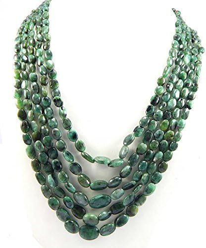 gorgeous smooth Oval Emerald Beads,size 4x7-11x14 mm 23 inch long 5 strand emerald necklace