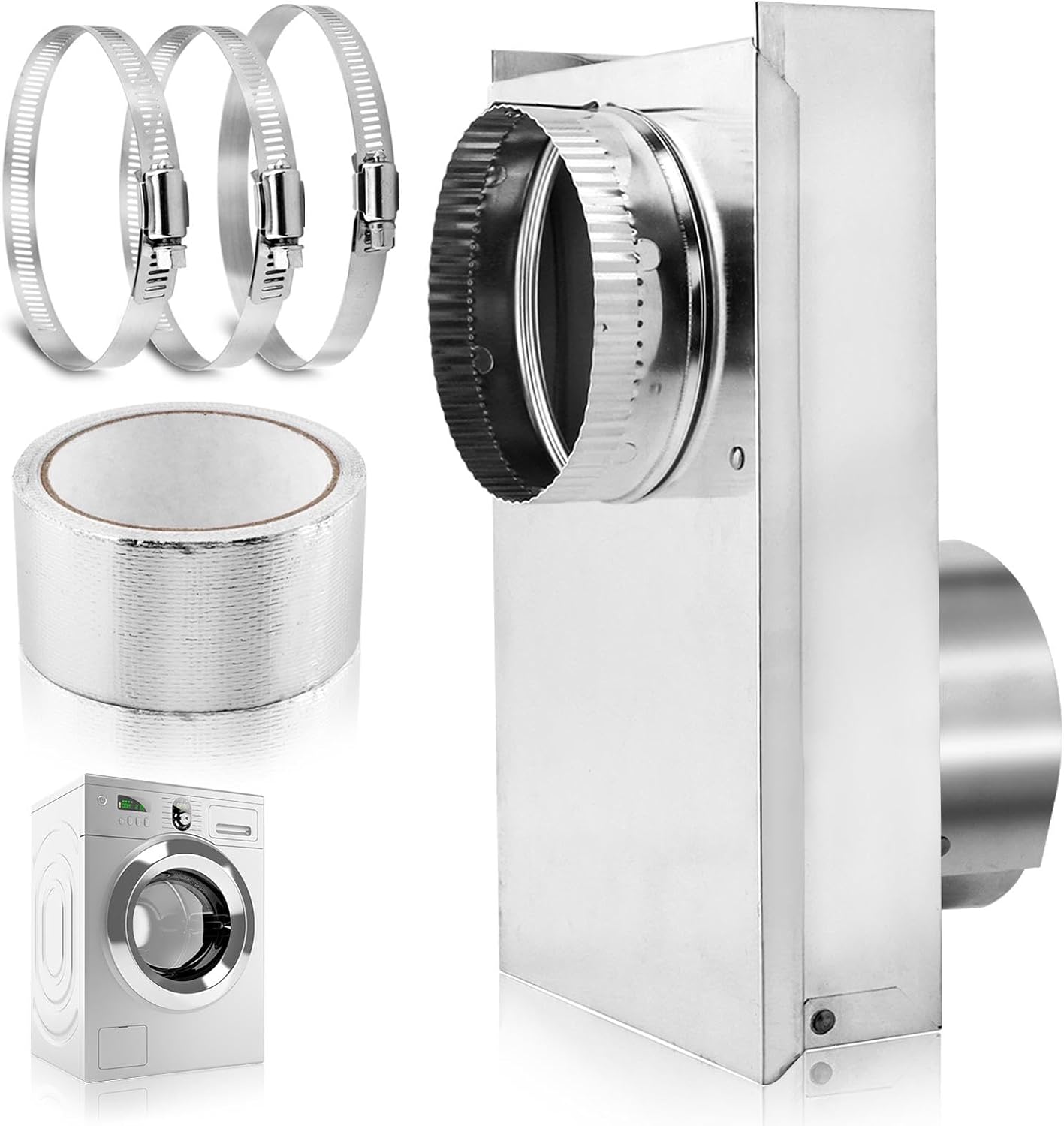 Periscope Dryer Vent Magnetic Dryer Vent Tight Space Dryer Vent Hose for Dryers Laundry Room Save Space with 3 Clamps and Aluminum Foil Tape (COLOR:Silver)