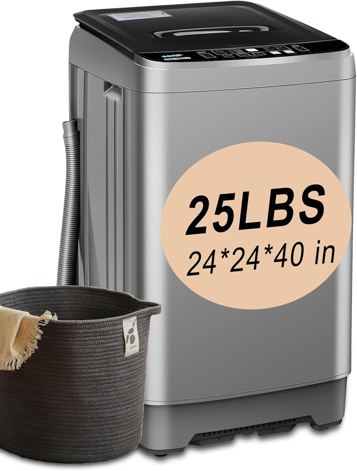 Full-Automatic Washing Machine with LED Display 25 lbs Portable Washer 10 Wash Program & 8 Water Level Drain Pump Ideal for Camping, Apartment, Dorm Grey