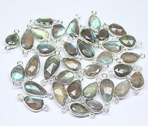 Labradorite Pear Gemstone Bezel Station Connector in 925 Sterling Silver - 13mm to 16mm - 6 pcs