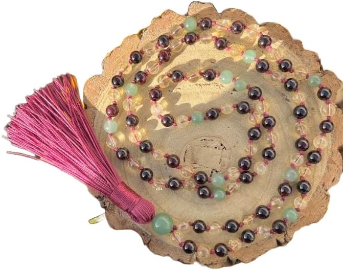 Natural Garnet, Citrine, Green Aventurine 6mm-8mm 108 Mala Beads, Spiritual, Meditation Beads, Reiki, Japa Mala, Buddhist Prayer Beads, Yoga Bracelet, healing beads LKMALA-RRGU-520