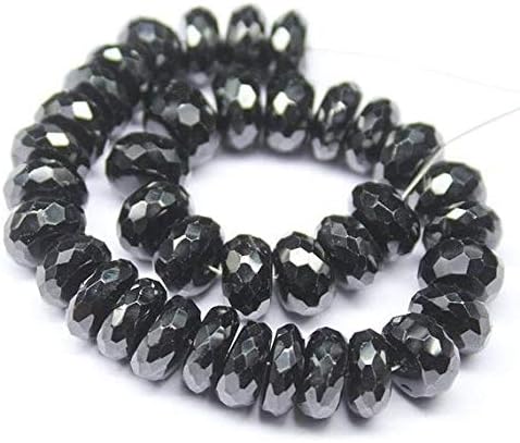 Natural Black Spinel Faceted Rondelle Micro Gemstone Craft Loose Beads Strand 6 Inch Long 7mm Code-HIGH-654