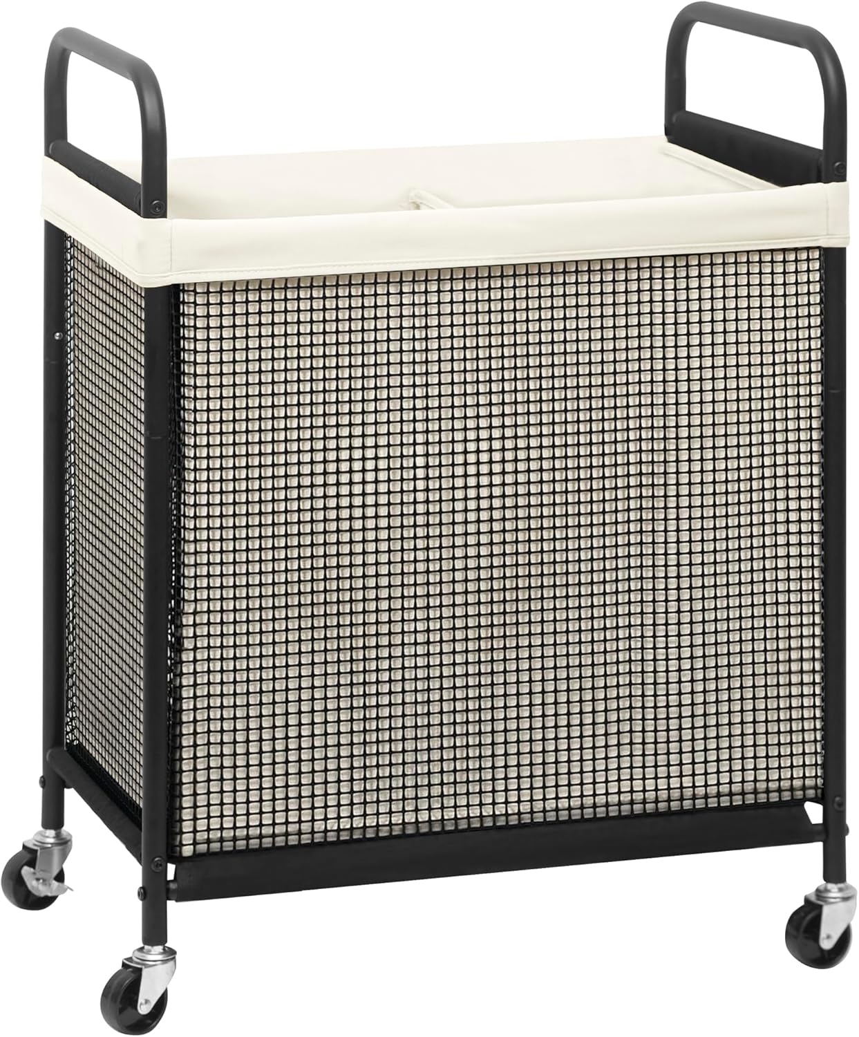 STORAGE MANIAC Rolling Laundry Hamper with Wheels 2-Section Laundry Sorter Rolling Laundrys Basket on Wheels with Removable Bag Clothes Hamper Laundrys Organizer Cart Bathroom Bedroom 100L Beige