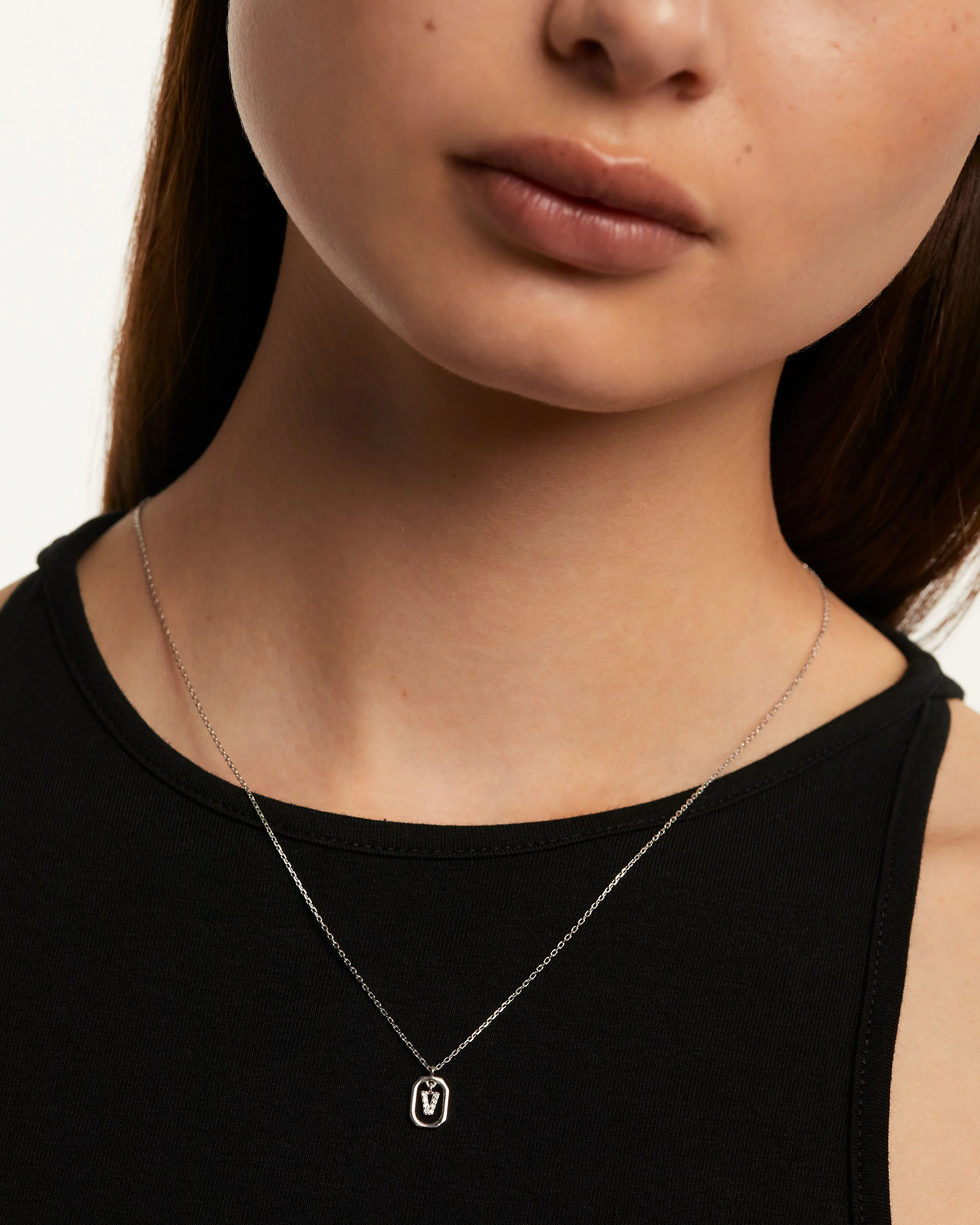 Mini Letter V Silver Necklace