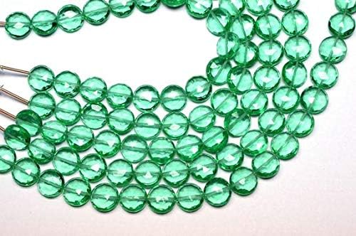 3 x 7 Inch 10mm Florite Green Colored Quartz Faceted Coin Briolette Beads Strand Code-HIGH-59137