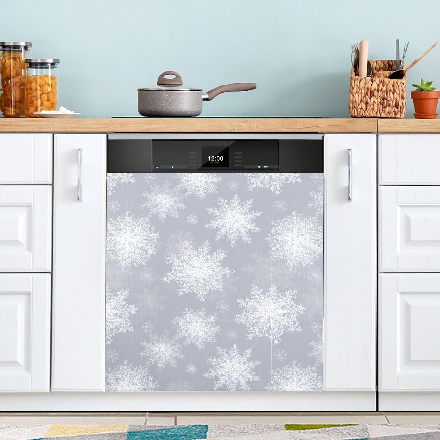 Pfrewn Christmas Winter Magnetic Dishwasher Cover Winter White Snowflake Grey (2) Fridge Door Covers Kitchen Decal Vinyl Panel Decorative Refrigerator Laundry Appliances 23x26in