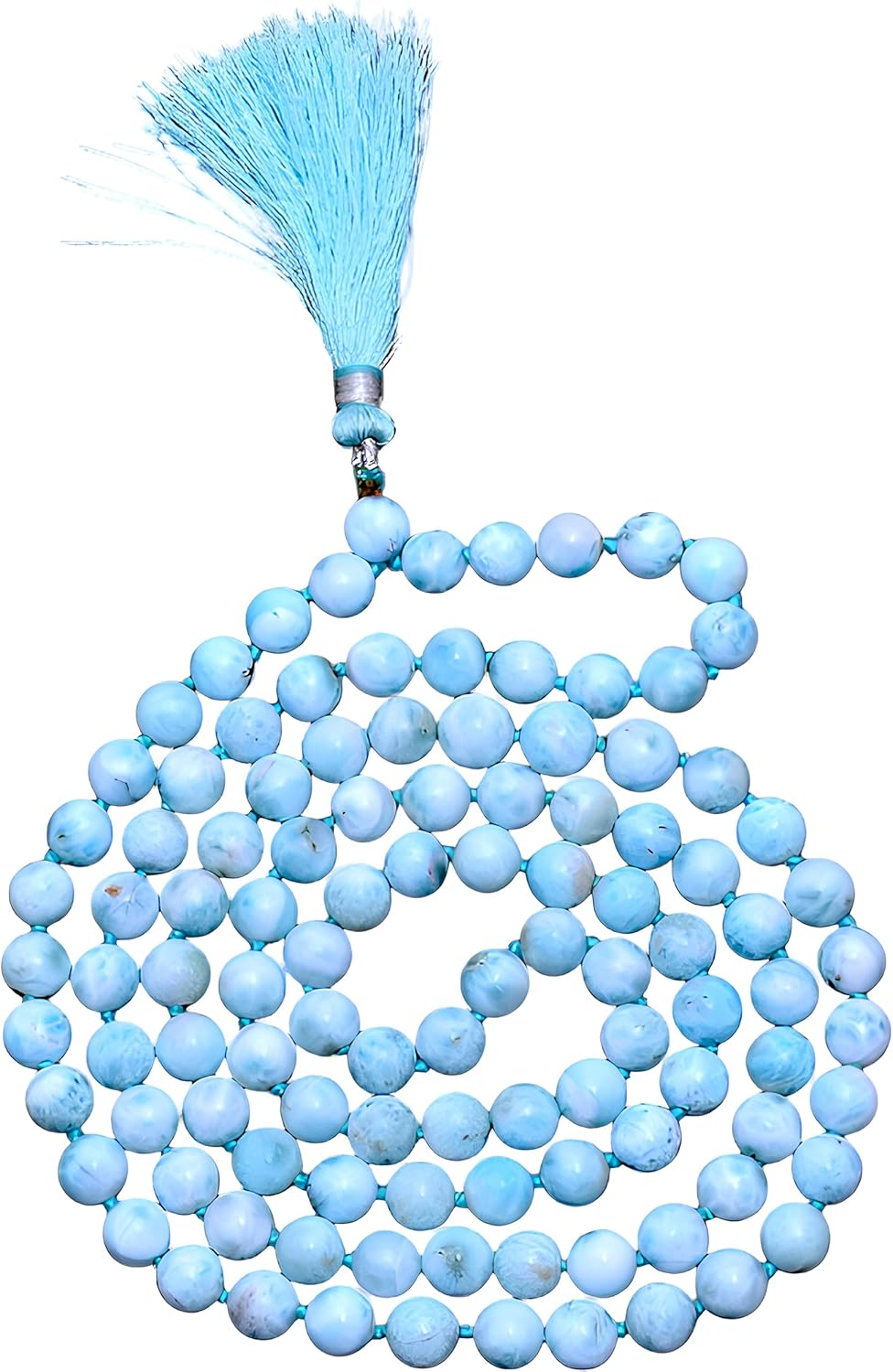 SPARKLE GEMS & JEWELS Larimar 108 Beads Japa Mala Necklace – 8mm Natural Gemstone Beads for Meditation, Yoga & Healing | Hand-Knotted Prayer Bead | Handmade Spiritual Japamala for Mindfulness