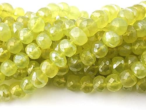 BEADS GEMSTONE 11 Strand Natural Green Chalceny Silver Coated Faceted Rondelles Beads 7mm-9mm 8 Inch Code-HIGH-13881