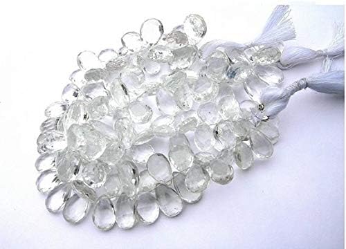 13 inch natural beads strand of 10x7-12x8mm faceted pear crystal quartz gemstone briolletes beads for DIY jewelry - necklace, bracelet, earring, ring.