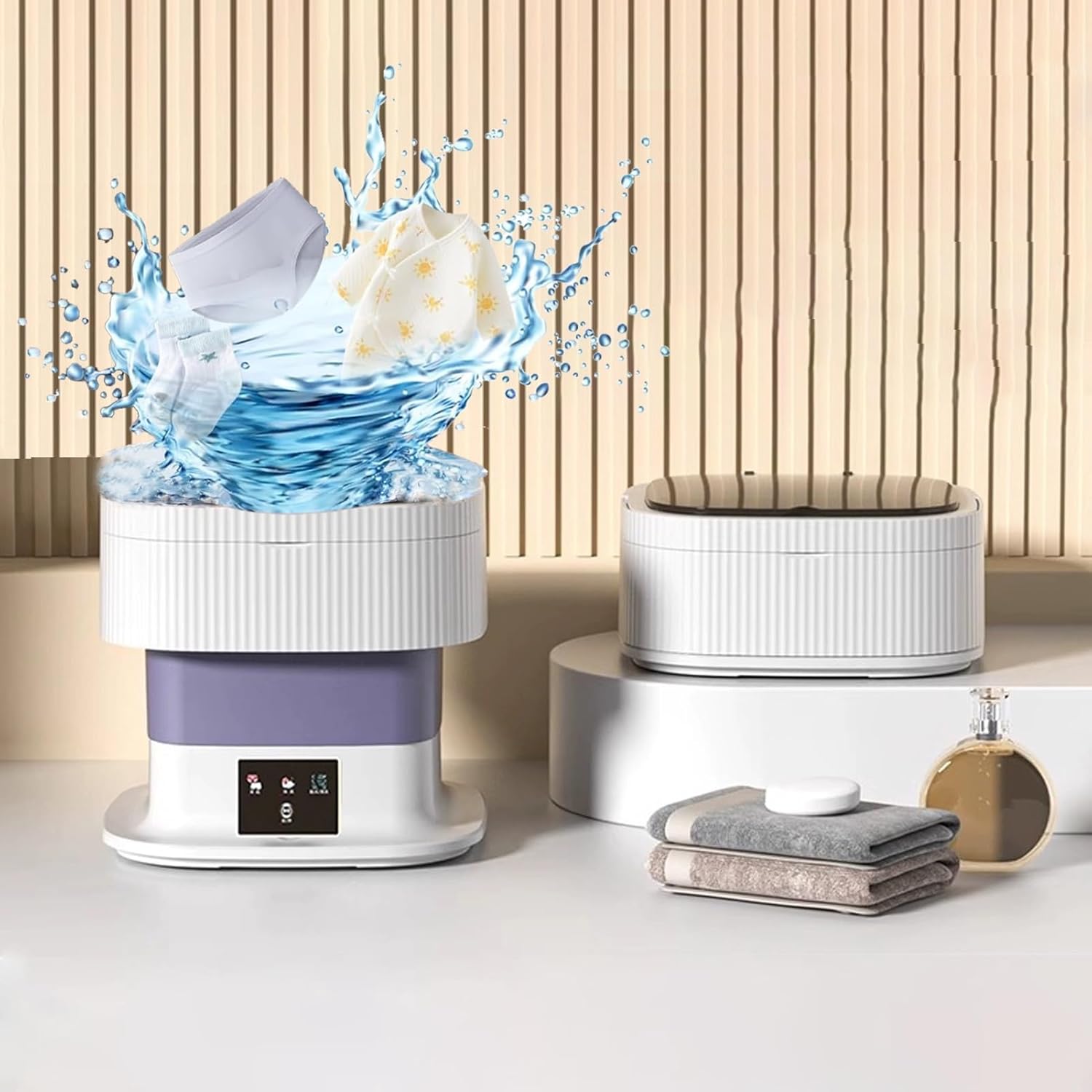 Portable Washing Machine,Mini Washer, 2-in-1 Smart Foldable Collapsible Washer, Small Washing Machine, for Baby Clothes, Underwear, Travel & Camping(Purple,16L)