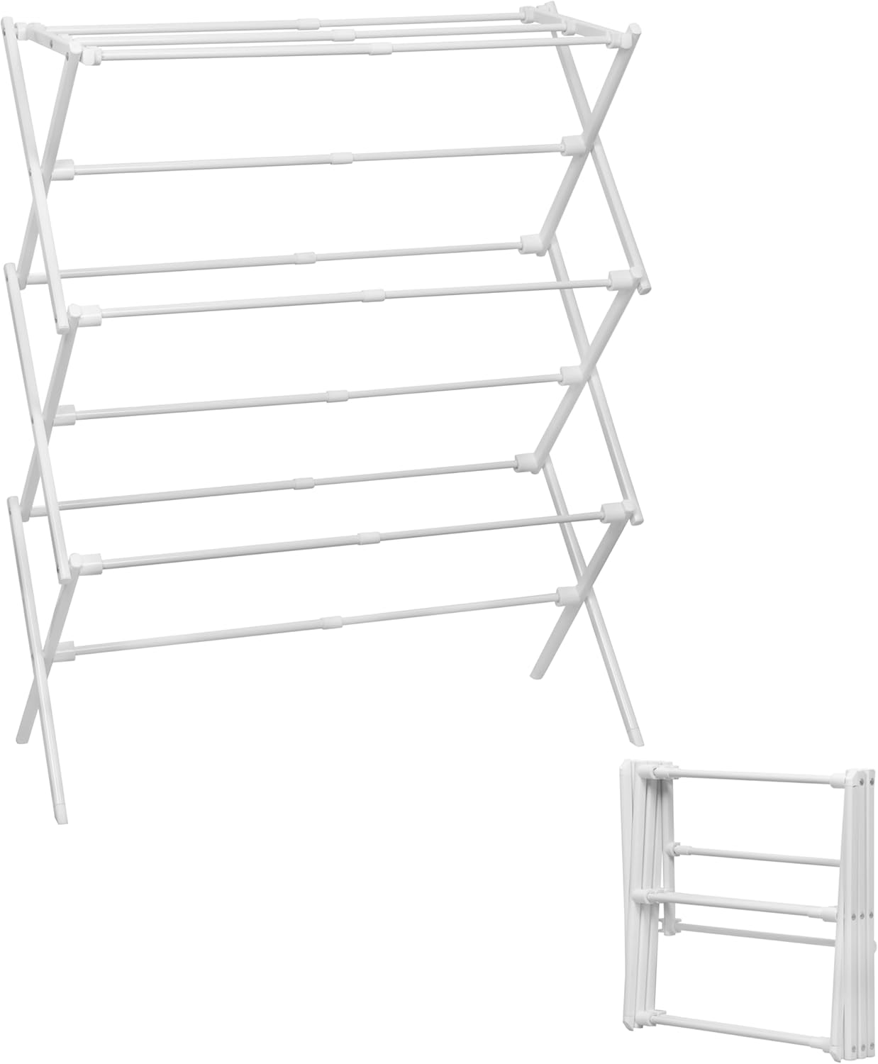 3-Tier Metal Folding Clothes Drying Rack, Laundry Drying Rack Clothing | Collapsible Dryer Racks for Laundry | Indoor & Outdoor, White