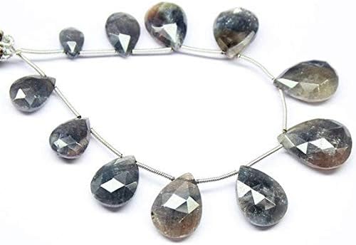 Natural Grey Sapphire Faceted Pear Drop Gemstone Craft Loose Beads Strand 6 Inch Long 10mm 20mm Code-HIGH-21156