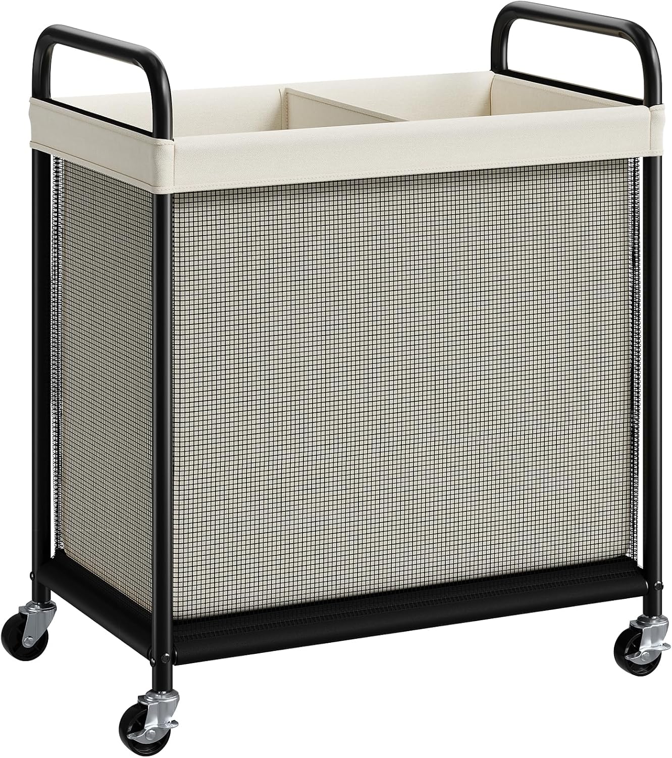 ELYKEN Laundry Hamper 2 Section, 100L Rolling Laundry Sorter with Removable Liner Bag, Laundry Basket with Wheels, Steel Frame with Metal Handle, Clothes Hamper Cart for Laundry Room & Bedroom