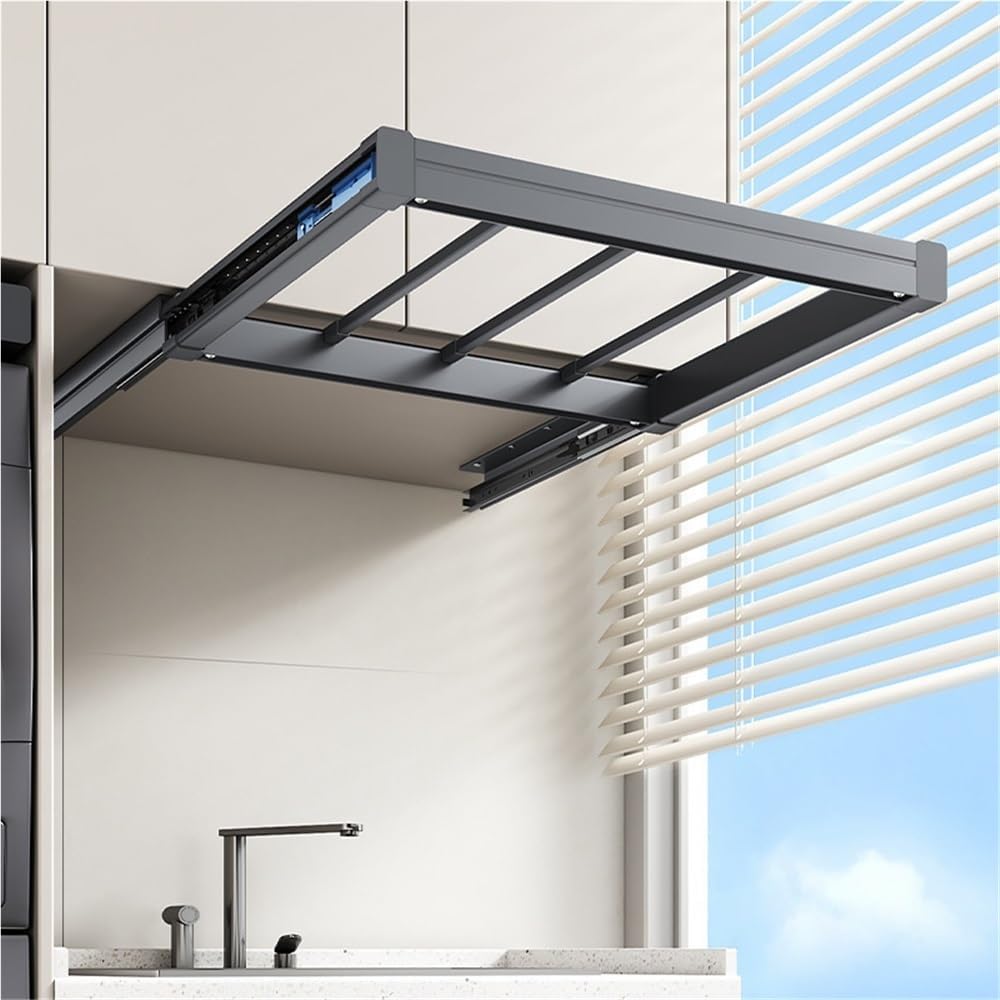Invisible Retractable Sliding Laundry Rack, Embedded Retractable Drying Racks, Pull-Out Rack Above Washing Machine, Wall-Mounted Drying Solution for Balcony(26.1-28.1 * 17.7 * 2.1in)