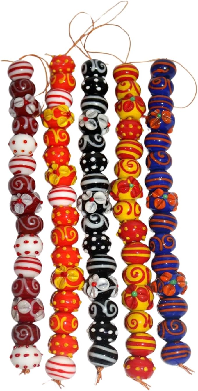 Handcrafted Black Lampwork Glass Beads | Multi-Shape Fancy Assorted Beads for Jewelry Making | Available in 10 Strands | Ideal for Bracelets, Necklaces & DIY Craft.