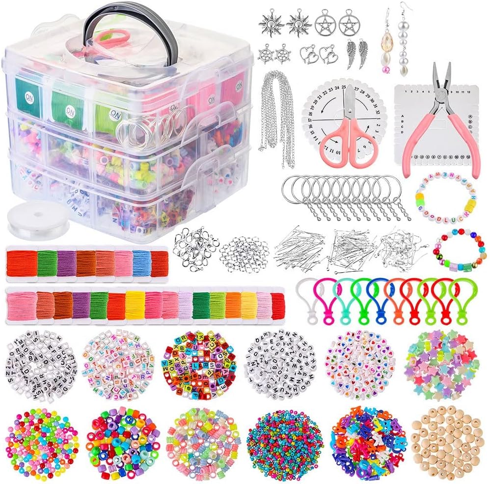 LUYILA 4655pcs Jewelry Making Kit Glass Seed Beads Supplies Letter Beads Pearl Beads Jewelry Plier Accessories for Earring Bracelets Necklac