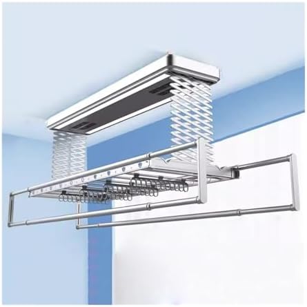Ceiling Clothes Dryer Aluminium and Steel Electric Clothes Dryer with Remote Control,Electric Ceiling Mounted Clothes Drying Rack, Remote Control Automatic Telescopic Laundry Dryer for Balco