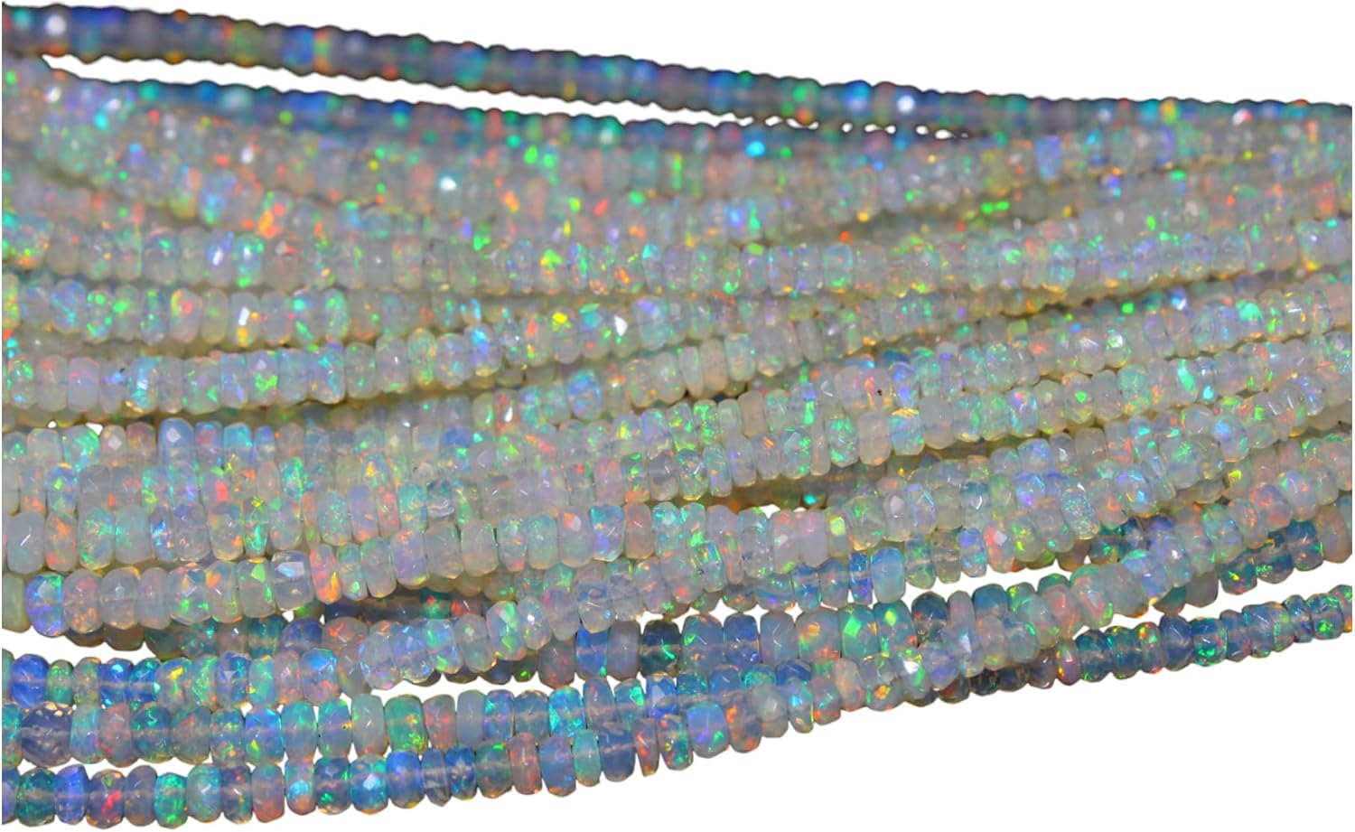 Natural Ethiopian Opal Rondelle Beads, Faceted Cut, Rainbow Fire, 4-5mm, 16 Inch Strand