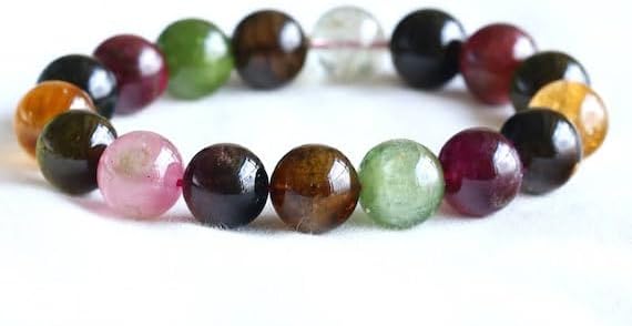 Beads Gemstone 1 Strands Natural Colorful Pink Green Purple Red Tourmaline Bracelet Round Big Beads 12mm 05057 Code-HIGH-23172
