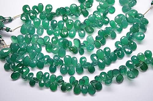 8 Inch-9x11-10x14mm-Natural Emerald Green Onyx Faceted Pear Briolette Beads