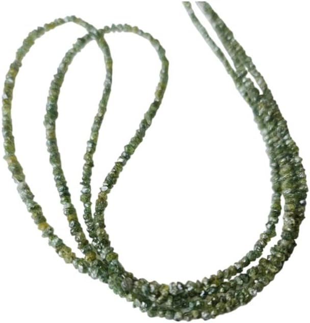2-2.5mm Green Raw Rough Uncut Diamond Rondelle Beads, Green Rough Diamond Beads Loose Green Rough Diamonds (8IN To 16IN Options) - PDD282, 2-2.5 MM
