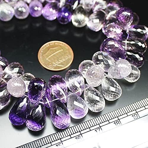 Bi Color Amethyst Micro Faceted Tear Drop Briolette Gemstone Loose Craft Beads Strand 9
