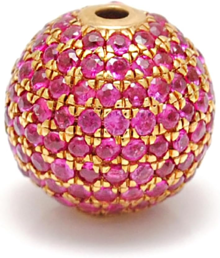 Kanika Creations 8mm 14K Solid Yellow Gold Pavé Bead with Natural Ruby – Round Spacer Gold Finding for Custom Jewelry