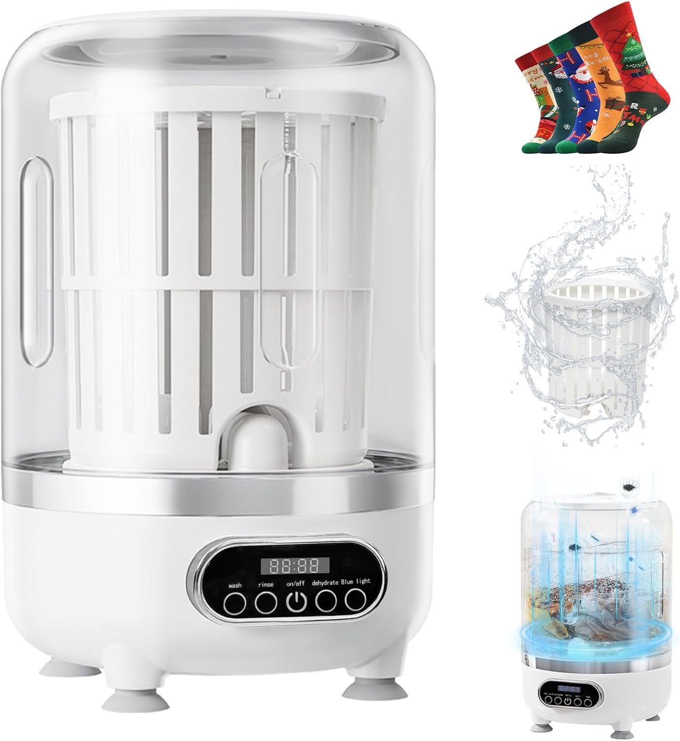 3L Upgrade Underwear Washing Machine with Blue Light, 3-in-1 Portable Mini Washing Machine for Bras, Socks & Baby Clothes, Mini Washer and Dryer for Travel, Camping, Apartments, Dorms & RVs