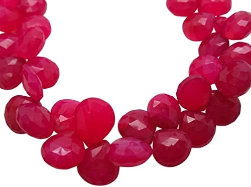 Pink Chalcedony Briolette Beads, Pink Chalcedony, Fuscia Pink, 10-12mm, Heart Briolettes 4 inch Strand