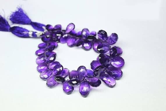 8 inch Strand of Natural Amethyst 9mm17mm pear Faceted briolette Beads for DIY Jewelry Making. |BRIO_00324