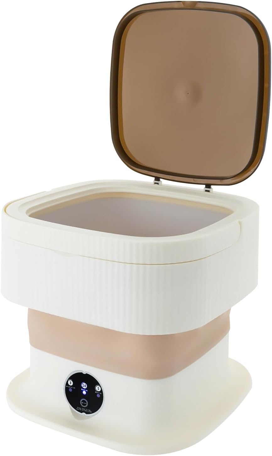 Portable Washing Machine, 10L Mini Portable Washer with 3 Modes Cleaning for Baby Clothes, Sock, Small Delicates, Foldable Small Washing Machine Ideal for Camping, RVs, Apartments, Dorms (Khaki）