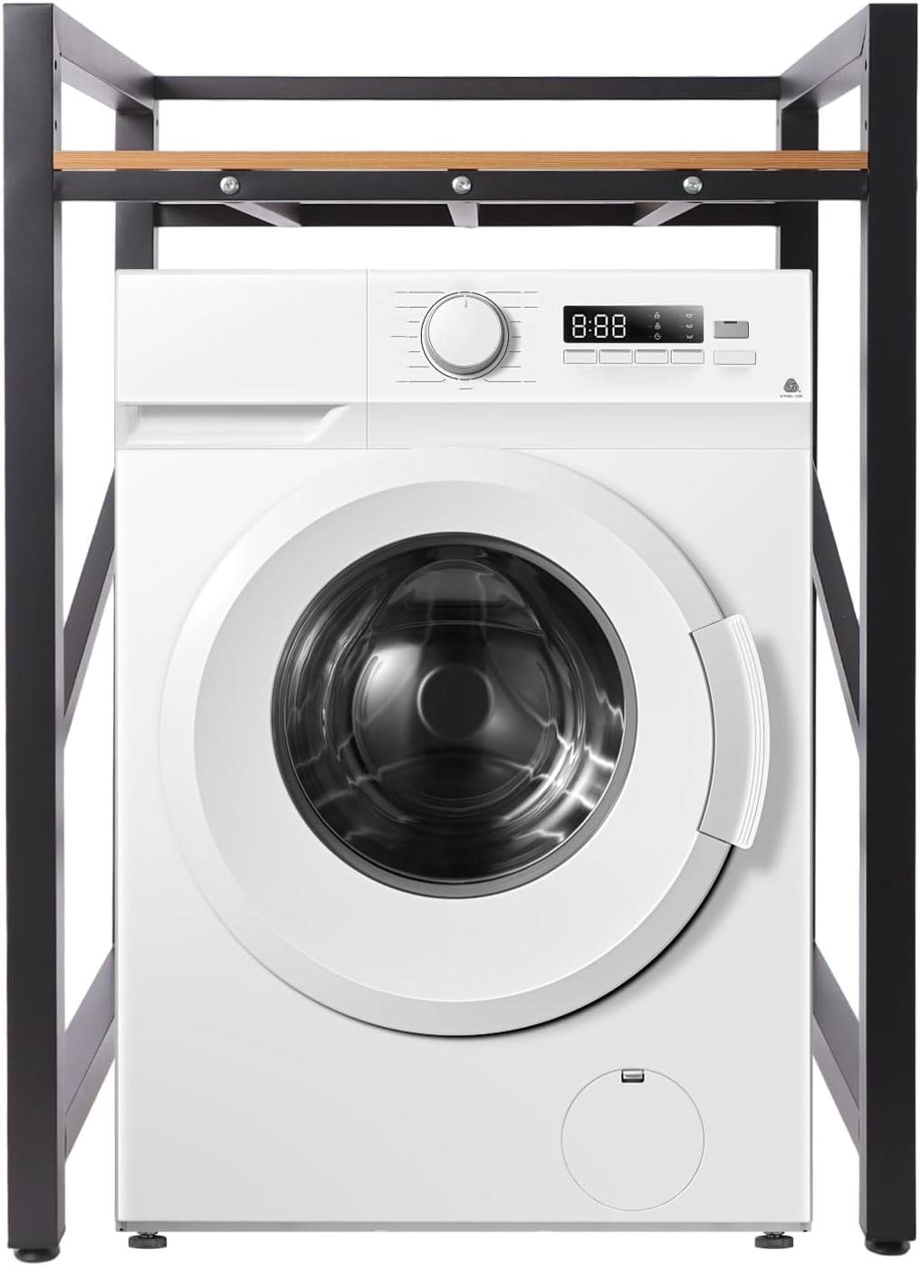 Washer Dryer Stacking Rack Stand, Heavy Duty Washing Machine Shelf with Adjustable Design, Load Capacity 660 lbs, Washer&Dryer Storage Shelf for Kitchens, Bathrooms, Laundry Rooms (Black+Yellow)