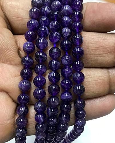 GEMZ 4 inch Strand of Natural Amethyst Round Shape Smooth Cut Purple Color Beads for DIY Jewelry Making- Earring Necklace Bracelet.