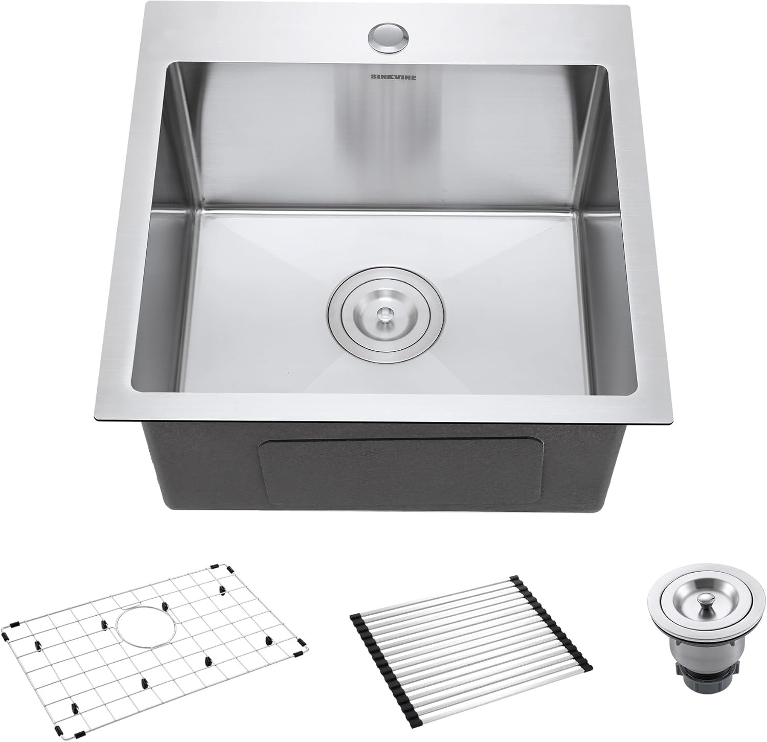 18-Inch Bar Sink Drop-In, SINKVINE Stainless Steel Kitchen Sink for Laundry Outdoor, RV, Top Mounted with Deep Single Bowl, 3.5