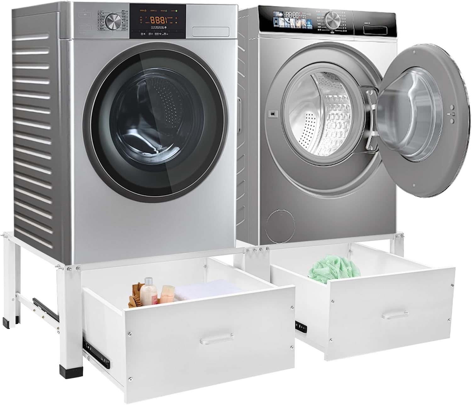 Laundry Pedestal, Heavy Duty Metal Washer Dryer Pedestal with 2 Drawers,440.92Lbs Total Load-Bearing Washing Machine Rectangular Double Base Frame ,Free Standing Universal Laundry Stand Platform