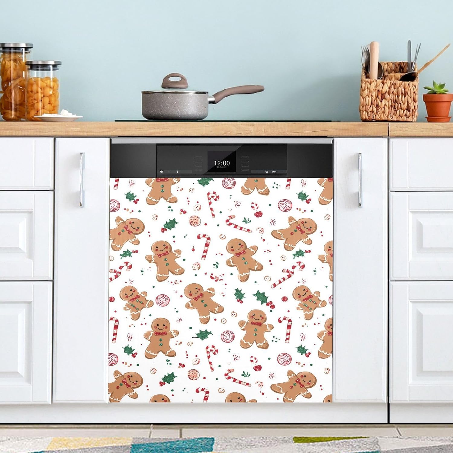 Pfrewn Christmas Winter Magnetic Dishwasher Cover Christmas Xmas Cute Gingerbread Man (65) Fridge Door Covers Kitchen Decal Vinyl Panel Decorative Refrigerator Laundry Appliances 23x26in