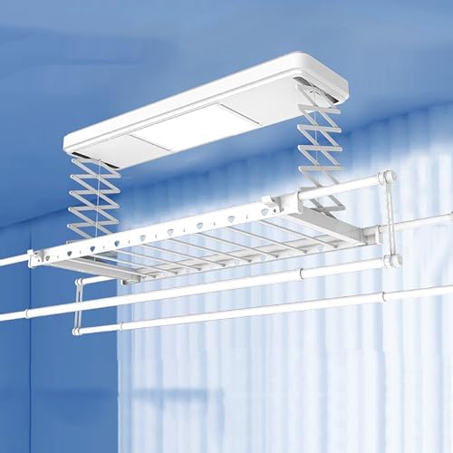 Ceiling Clothes Dryer Aluminium and Steel Electric Clothes Dryer with Remote Control,Electric Clothes Drying Rack Ceiling Mounted with Remote Control - Aluminium Hanging Racks for Clothes, W