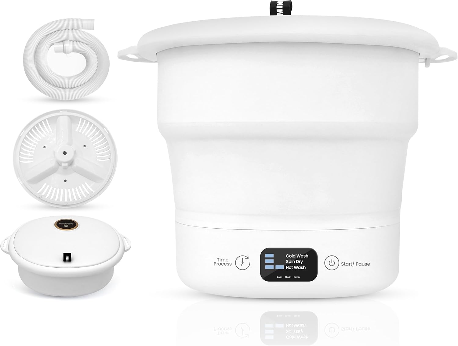 Pure Clean Portable Washing Machine, Foldable Mini Washing Machine for Camping, Travel, RV & Small Spaces, Lightweight Bucket Washer with Timer & Lid, Up To 6.6 lb Capacity (White)