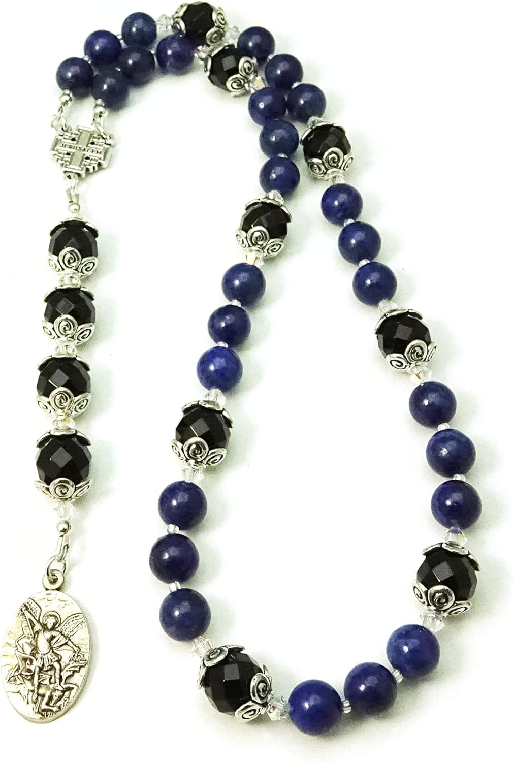 Catholic Prayer Beads St Michael Protector Small Chaplet Lapis Gemstone Blessed with Anointing Oil