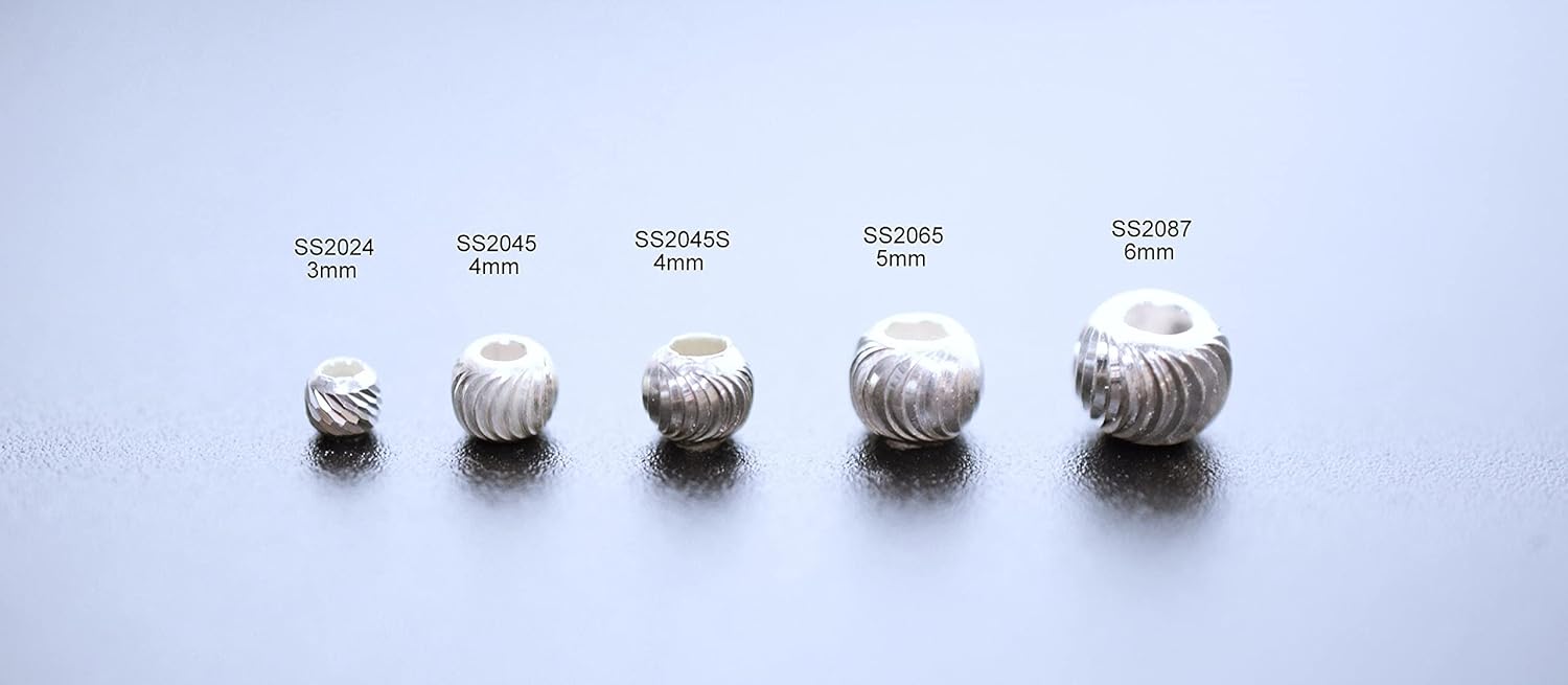 925 Sterling Silver Diamond Cut Round Beads European Style Size 3mm/4mm/5mm/6mm Supplier and Wholesale